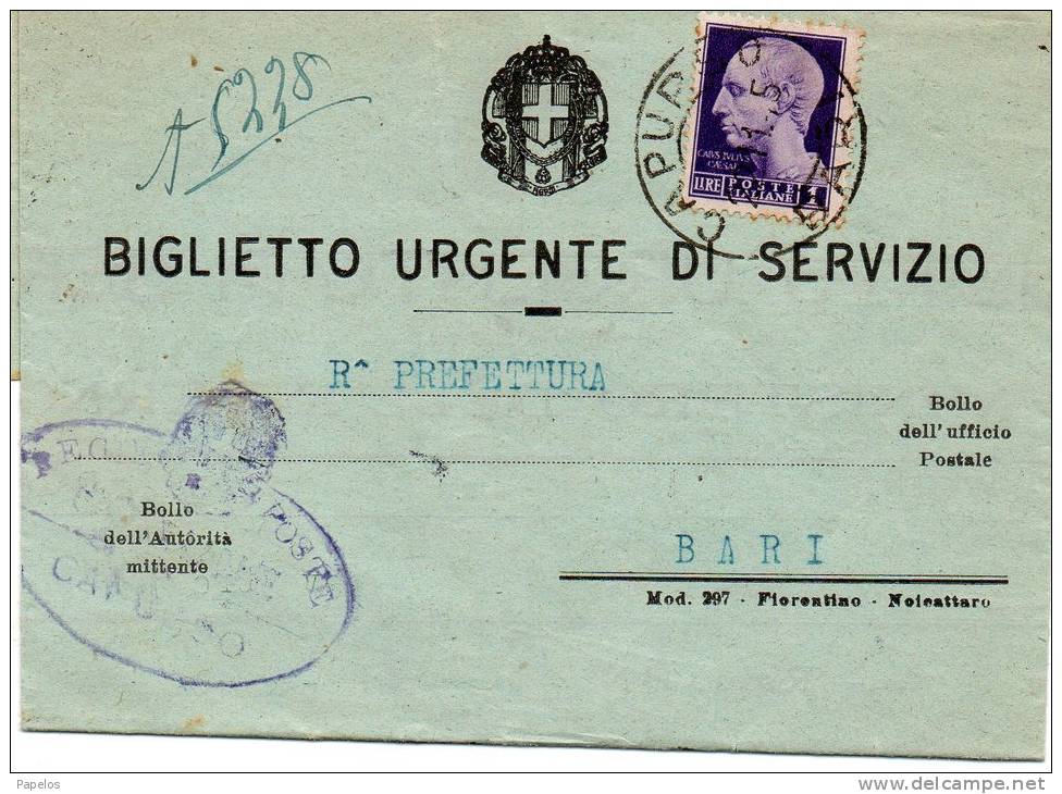 1945 LETTERA CON ANNULLO CAPURSO  BARI - Poststempel