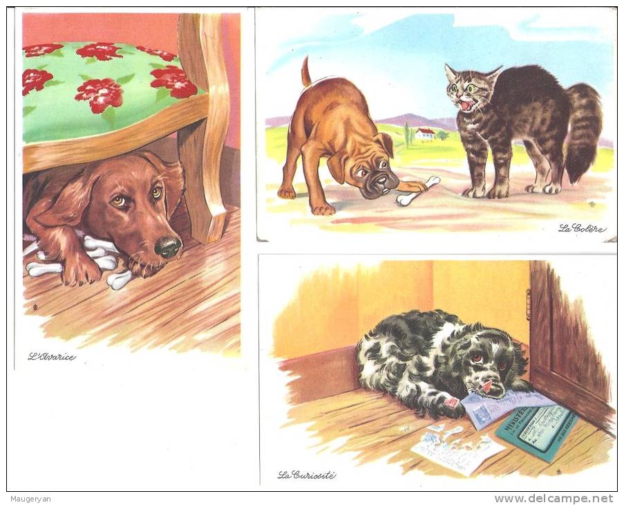 CHIENS - CHATS - 7 Cartes - Les 7 Péchés Capitaux - 1900-1949