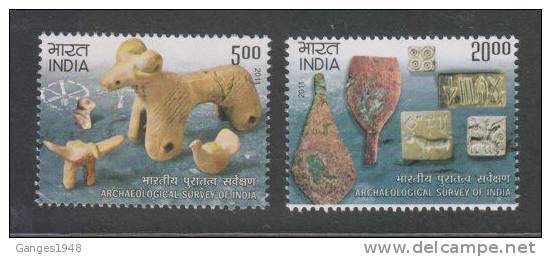 India 2011  - 5oo+20oo ARCHEOLOGICAL SURVEY 2v  EXCAVETED ARTEFACTS PRE-HISTORIC TOOLS  # 32348 S Inde Indien - Unused Stamps