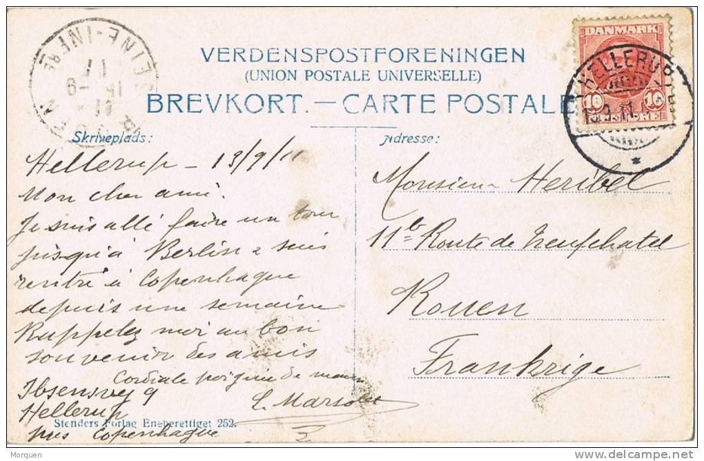 Postal HELLERUP (Dinamarca) 1911. Amalienborg Palacio Real - Brieven En Documenten