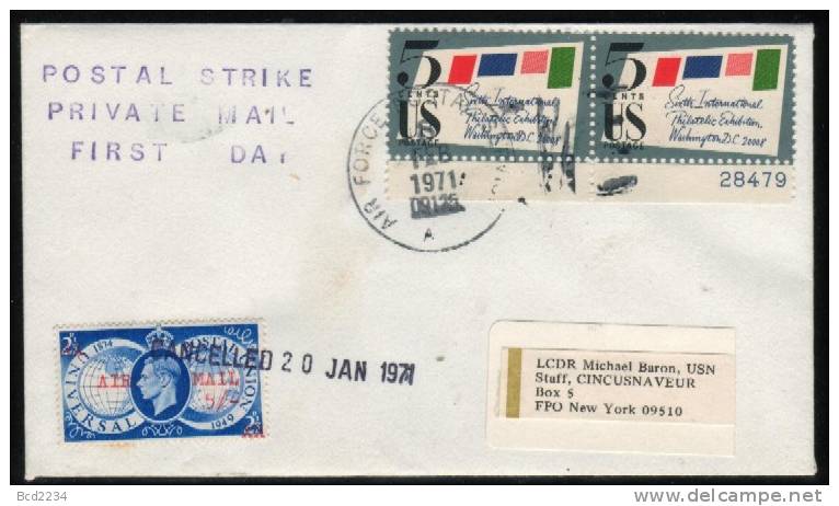 GB STRIKE MAIL IVER BUCKS POSTAL SERVICE 1ST ISSUE NO 6 OVERPRINTED ON GB 1948 OLYMPICS STAMPS FDC 20 JAN 1971 TO US WIT - Local Issues