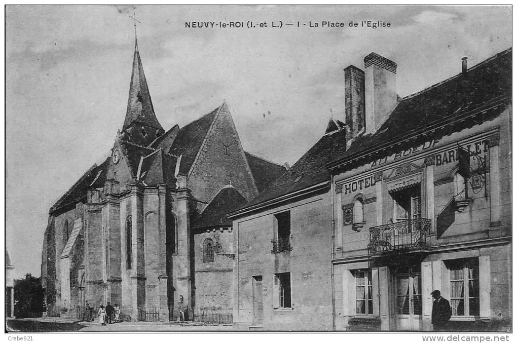 37 NEUVY LE ROI   HOTEL BAR     AU BOEUF  SUR LA PLACE DE L EGLISE - Neuvy-le-Roi