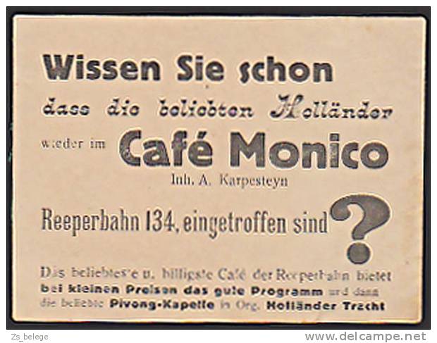 Hamburg Reeperbahn "beliebte Holländer" Im Cafe Monica Pivong Kapelle - Erinnofilie