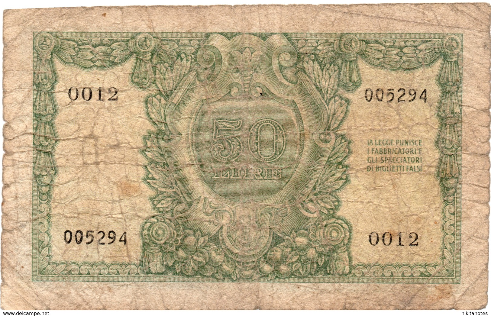 1951 Italia Banconota Lire 50 Italia Elmata DM 31-12-1951 - 50 Lire