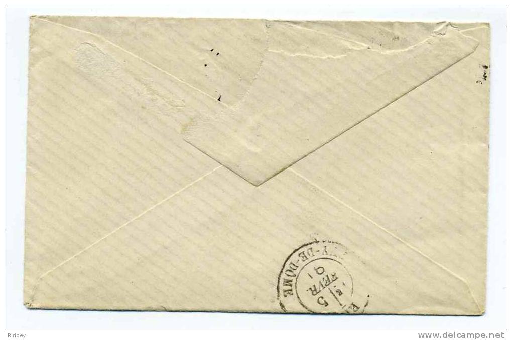 Lettre Avec Cad T18 : GARE DE MOULINS / ALLIER 03 - 4 Février 1891 - TP SAGE YTN°101 - Pour Riom Puy De Dome - 1877-1920: Période Semi Moderne