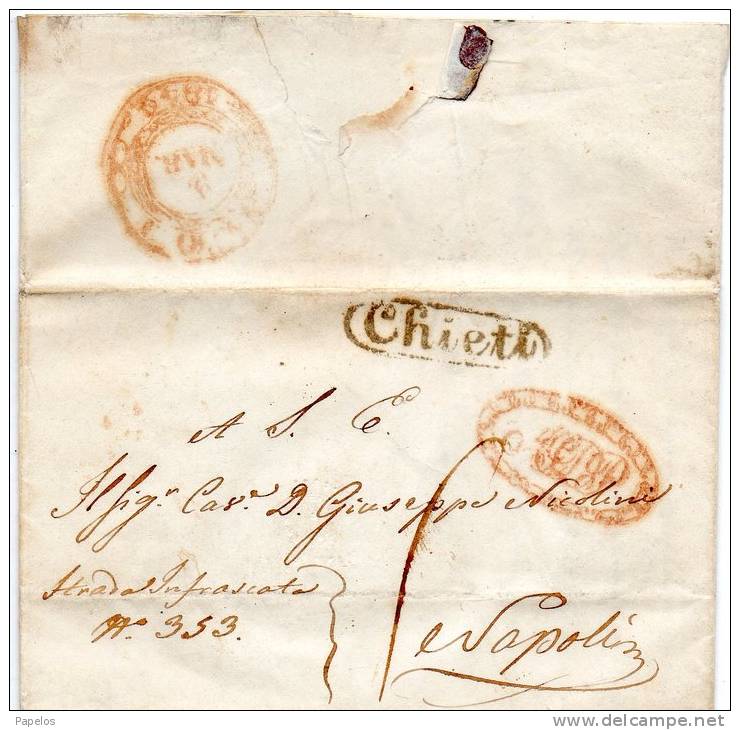 1842  LETTERA CON ANNULLO CHIETI   IN CORSIVO + NAPOLI - 1. ...-1850 Prefilatelia