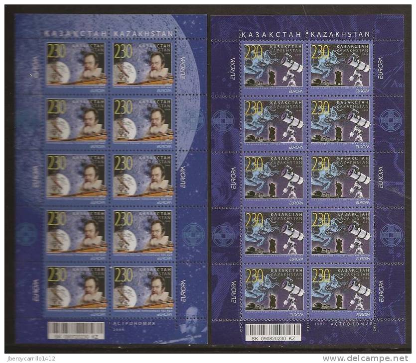 KASACHSTAN - EUROPA 2009 - TEMA "ASTRONOMIA"- SERIE 2 V.  En DOS HOJAS BLOQUE De 10    -DENTADOS (PERFORATED) - 2009