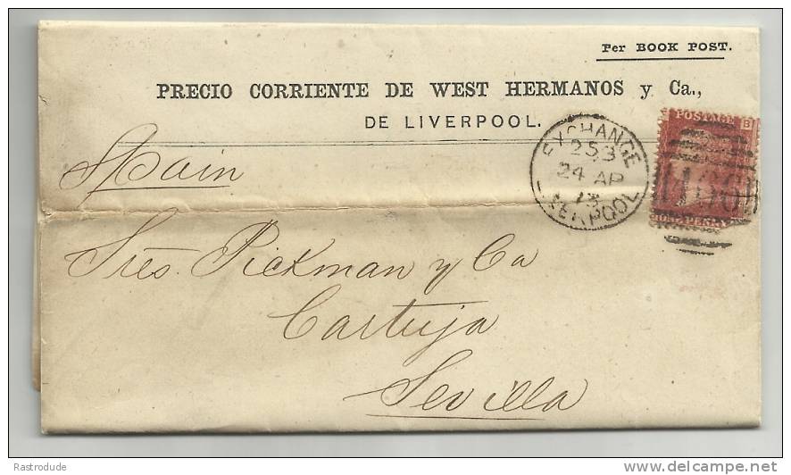 GREAT BRITAIN – 1873 1d BOOK POST PRINTED MATTER TO SPAIN - Cartas