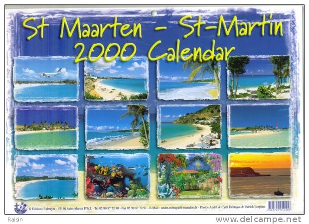 Calendrier 2000 St Martin (Antilles) Grand Format  24 Pages Glacées 21 X 30 Cm  TBE - Groot Formaat: 1991-00