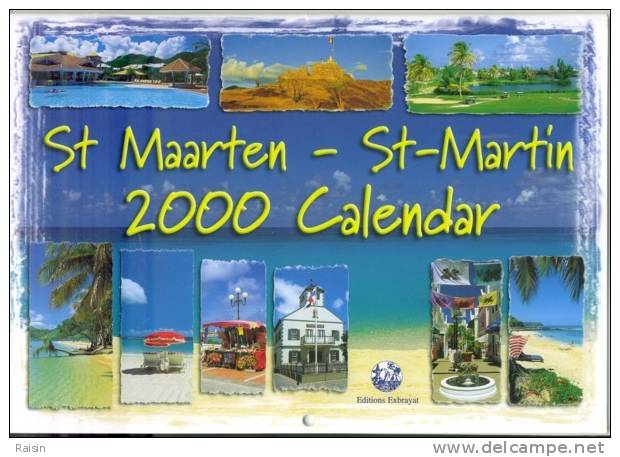 Calendrier 2000 St Martin (Antilles) Grand Format  24 Pages Glacées 21 X 30 Cm  TBE - Grand Format : 1991-00