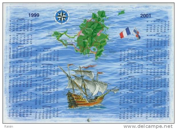 Calendrier 2000 St Martin (Antilles) Grand Format  24 Pages Glacées 21 X 30 Cm  TBE - Groot Formaat: 1991-00