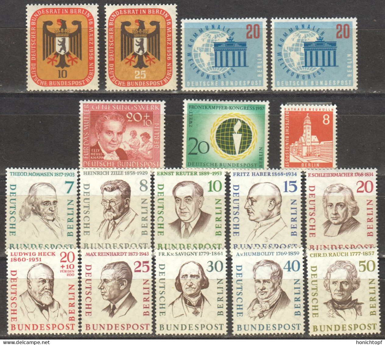 Deutschland; Berlin, 1956/9 MiNr 136/7 163/72 177, 181, 187, 189 *, Lot Mit 17 Stück, Alle Mit Falz - Nuovi