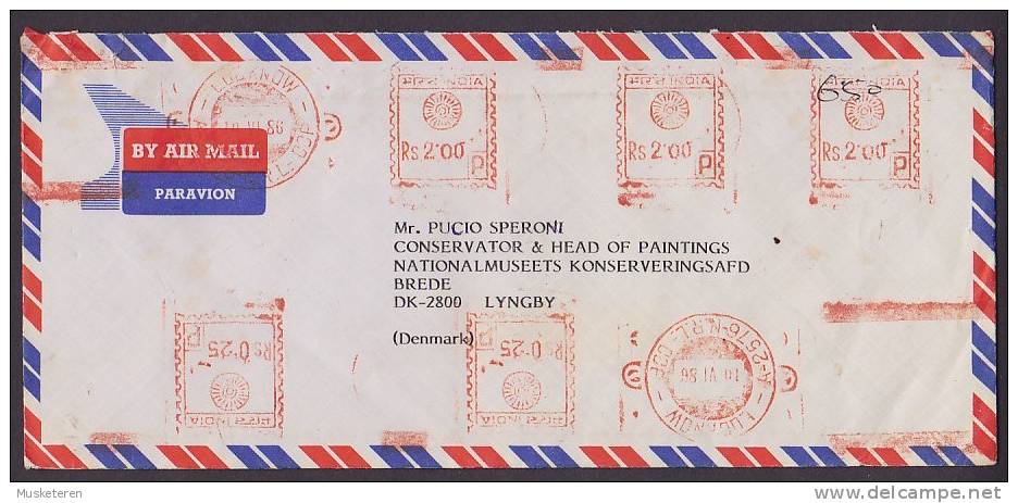 India Airmail Par Avion Meter Stamp LUCKNOW 1986 Cover To National Museum Denmark - Corréo Aéreo