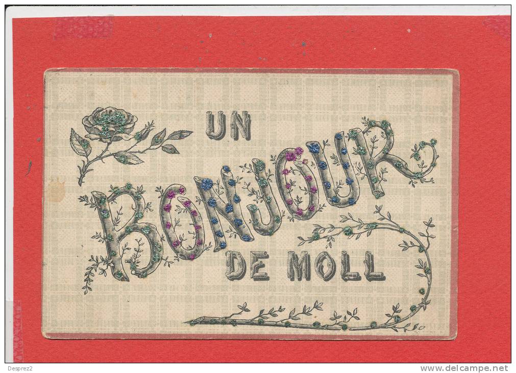 MOLL MOL Cpa Fantaisie Avec Perles Collées Un Bonjour         Edit VPF - Mol