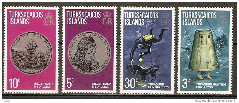 Turks & Caicos 1973 Mi.No. 301 - 304 Sea Treasure Hunt Diving 4v   MNH ** 1,70 € - Plongée