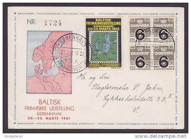 Denmark BALTISK FRIMÆRKE UDSTILLING København 1941 Card 4-Block & Special Label / Vignette Anti-Nazistic Propaganda - Briefe U. Dokumente