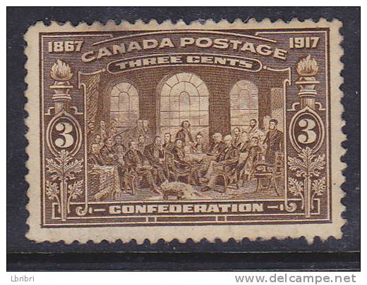 CANADA N° 107 3C BRUN 50EME ANNIVERSAIRE DE LA CONFÉDÉRATION NEUF AVEC CHARNIÈRE ET TACHE - Ungebraucht