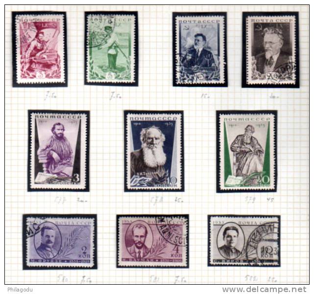 Kalinine, Tolstoï, Kirov, Bauman, 573 / 582 B, Cote 99,50 €  Ø - Oblitérés