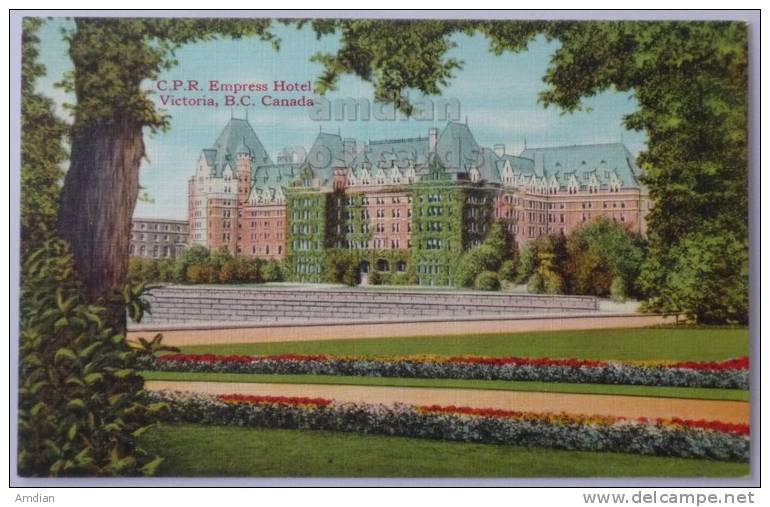 CPR EMPRESS HOTEL Victoria BC CANADA Linen Postcard C1940s - Victoria