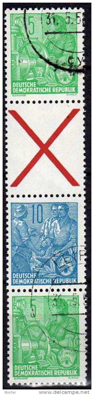 5-Jahresplan 1955 DDR 406,453 4-Streifen S26 Aus MHB 1 O 10€ Arbeiterin Andreaskreuz Für Markenheft Se-tenant Of Germany - Se-Tenant