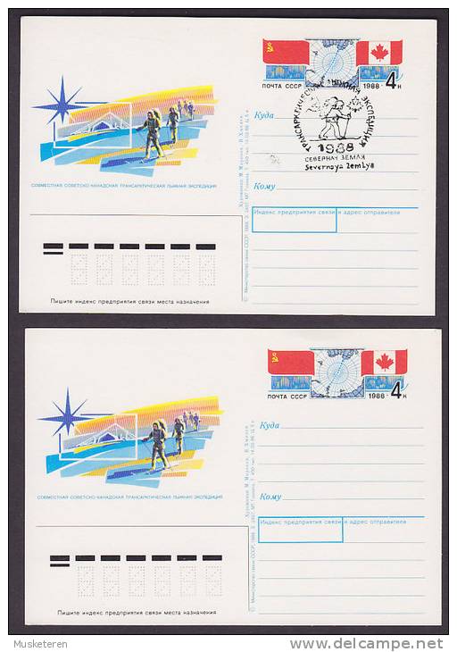 Canada The Soviet-Canadian Transpolar Ski Expedition 1988, 2 Cards Mint & Used Flags Flagge (2 Scans) - Enveloppes Commémoratives