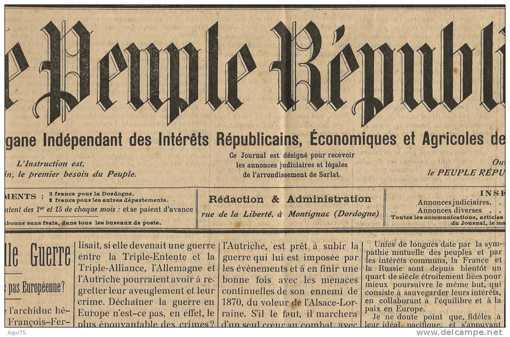 MONTIGNAC    Journal  "LE PEUPLE REPUBLICAIN" - Zeitungen - Vor 1800