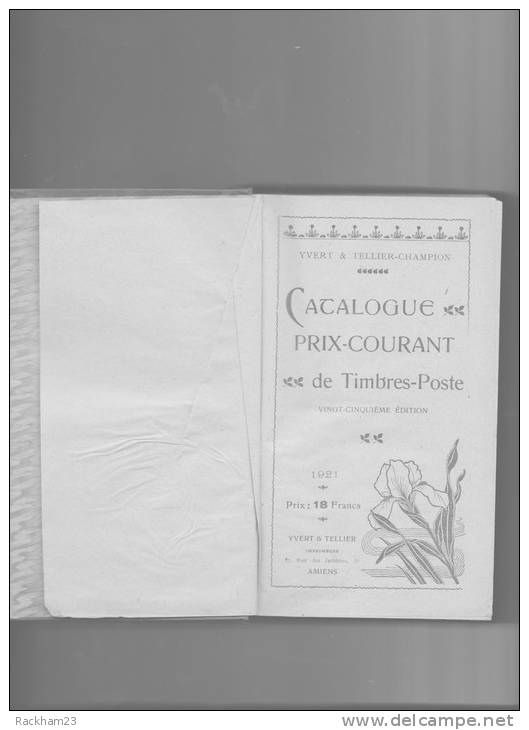 Yvert&Tellier-Champion Catalogue Prix-courant De Timbre-Poste 1921(25st Ed) 1921 - 1000 Blz - Altri & Non Classificati