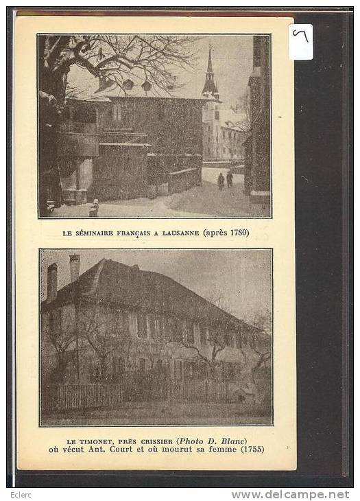 FORMAT 9x15  - LAUSANNE - SEMINAIRE FRANCAIS ET LE TIMONET PRES CRISSIER - TB - Crissier