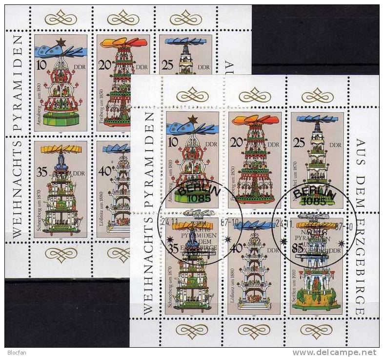 Weihnachts-Land Erzgebirge 1987 DDR 3134/9 KB ** Plus O 8€ Volkskunst Pyramiden Art Christmas Sheetlet Bf Fogli Germany - Unused Stamps