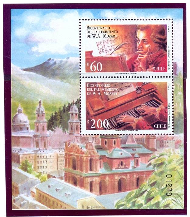 # Chili 1992 Y&T. Blok 31  Mozart Music Mnh** - Chili