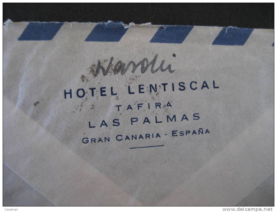 SPAIN Tafira Alta Las Palmas Canarias 1957 To St Stuttgart Germany Hotel Lentiscal Franco Stamp On Air Mail Cover - Covers & Documents