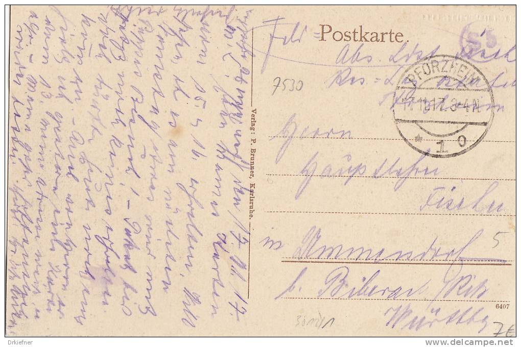 PFORZHEIM, Gewerbeschule Und Volksbad, Feldpost, Stempel: Pforzheim 17.,11.1917 Nach Ummendorf - Pforzheim