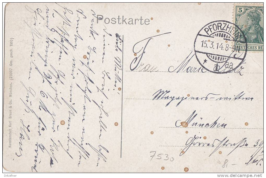 PFORZHEIM, Partie Im Stadtgarten Mit Fontäne, Stempel: Pforzheim 15.3.1914 Nach München - Pforzheim