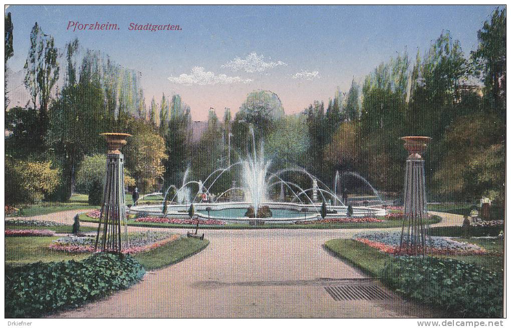 LITHO: PFORZHEIM, Partie Im Stadtgarten Mit Springbrunnen Und Säulen, Feldpost Stempel: Pforzheim 16.6.1916 - Pforzheim