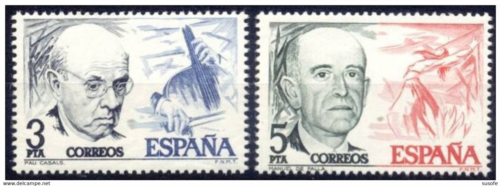 España 1976 Edifil 2379/80 Sellos ** Centenario Pau Casals (1876-1973) Y Manuel De Falla (1876-1946)Michel 2272/3 - Nuevos