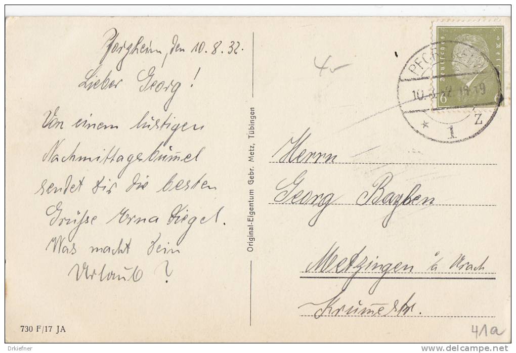 PFORZHEIM, Kupferhammer Stempel: Pforzheim 10.8.1932 - Pforzheim