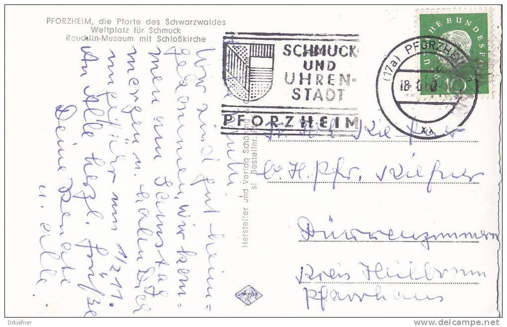 PFORZHEIM, Reuchlinmuseum Mit Schlosskirche Stempel: Pforzheim 18.6.1960 - Pforzheim