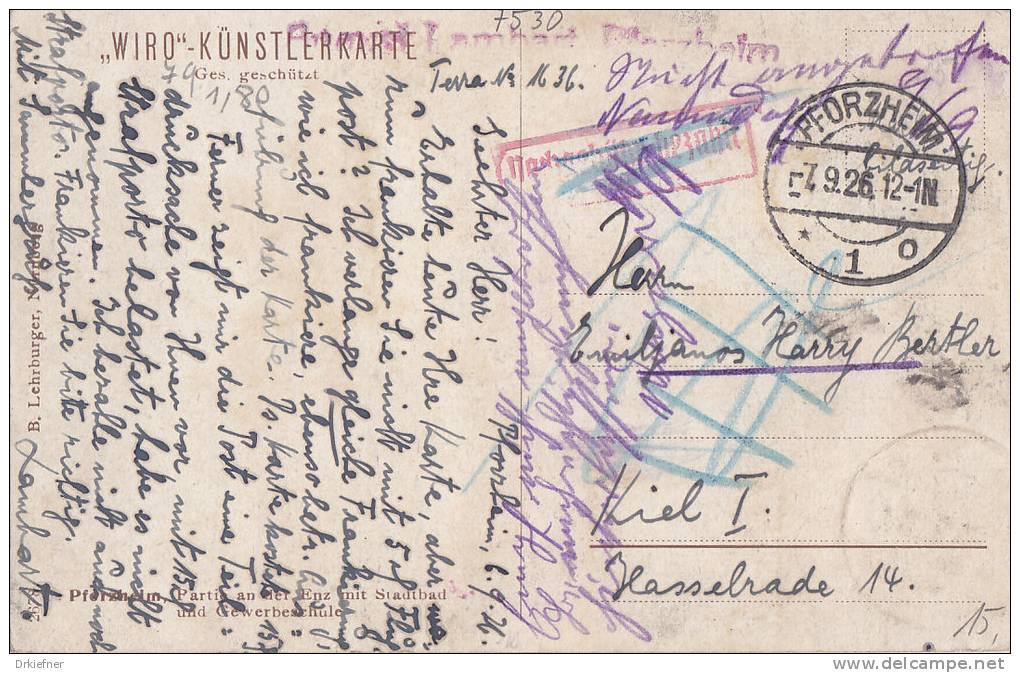 PFORZHEIM, Enz Mit Stadtbad Und Gewerbeschule, WIRO Karte, Stempel: Pforzheim 7.9.1926 - Pforzheim
