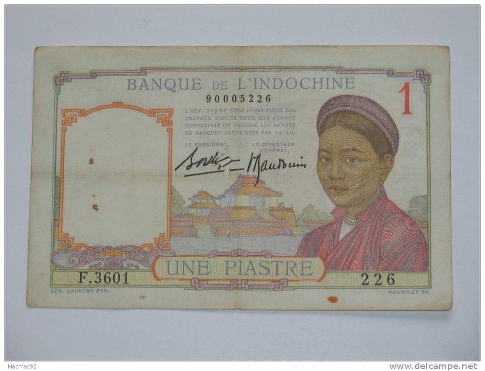 1 ( Une ) Piastre  - Banque De L´Indochine (1953 ) - Indochine