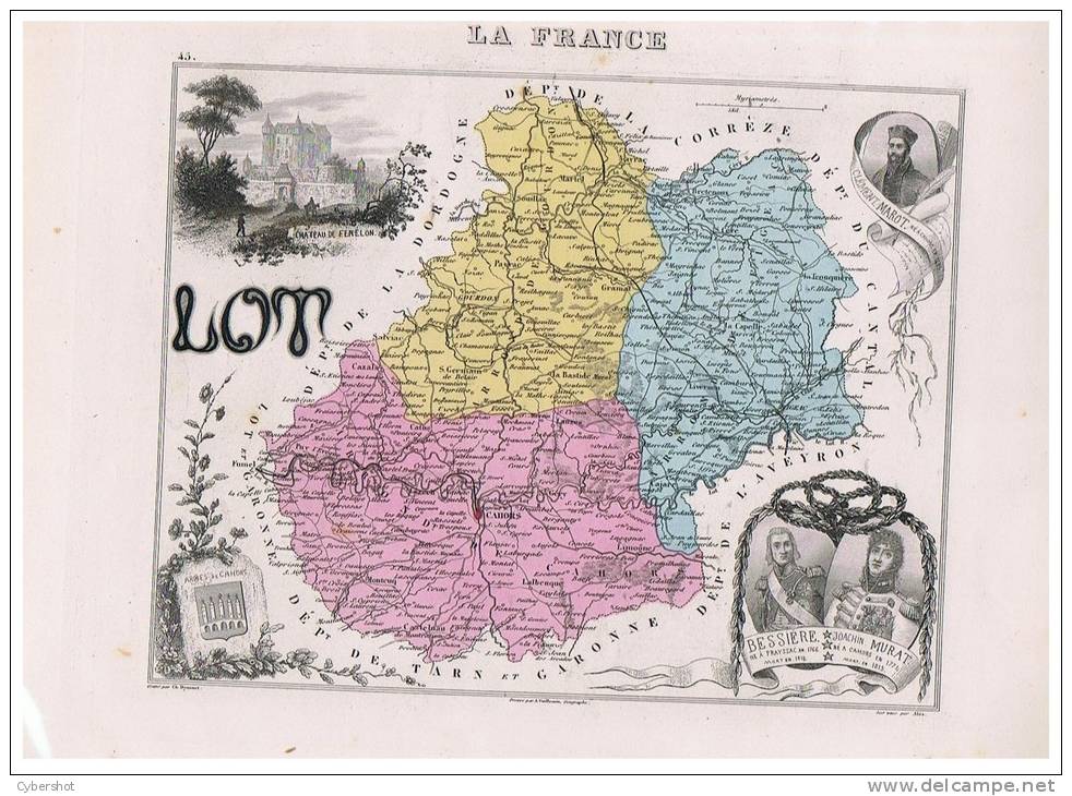 LA FRANCE LOT - N°45  CARTE GRAVEE EN COULEURS - Geographische Kaarten