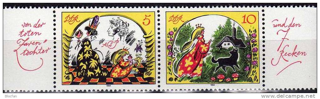 W614 Märchen 1984 Von Klemke DDR 2914+15 ZD ** 1€ Variante+TAB Puschkin Zarentochter Und 7 Recken Se-tenant Of Germany - Se-Tenant