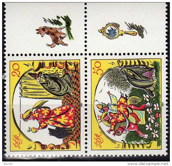 S277 Märchen 1984 Von Klemke DDR 2917+19 ZD ** 6€ Variante+TAB Puschkin Zarentochter Und 7 Recken Se-tenant Of Germany - Se-Tenant