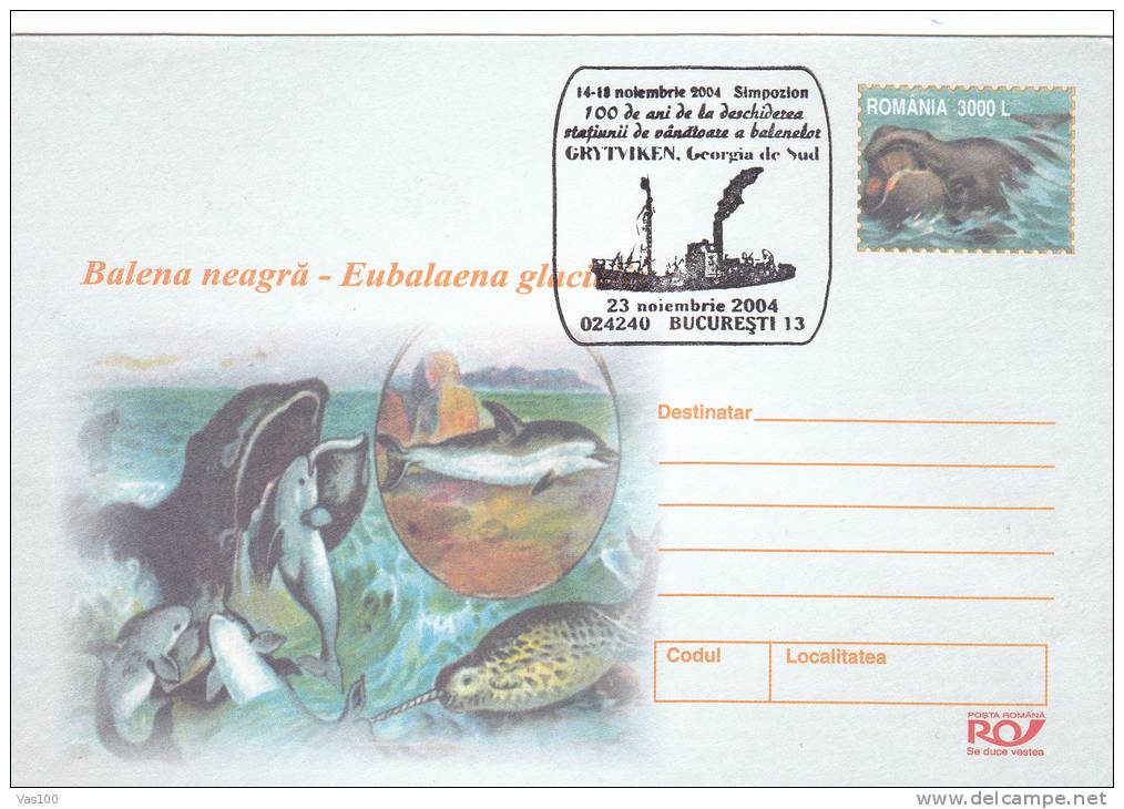 BALEINES, WHALE HUNTING, 5X, 2005, COVER STATIONERY, ENTIER POSTAL, OBLITERATION CONCORDANTE, ROMANIA - Wale