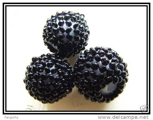 3 Perles Indiennes Noires Gros Trou Env. 18x18mm - Pearls