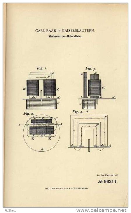 Original Patentschrift - C. Raab In Kaiserslautern , 1897, Wechselstrom Motorzähler !!! - Autres Plans