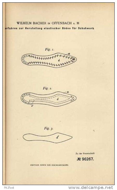 Original Patentschrift - W. Bacher In Offenbach A.M., 1897, Schuhe Mit Elast. Böden , Schuster , Schuh !!! - Chaussures