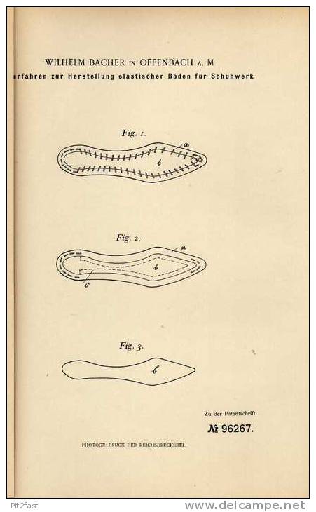 Original Patentschrift - W. Bacher In Offenbach A.M., 1897, Schuhe Mit Elast. Böden , Schuster , Schuh !!! - Schoenen