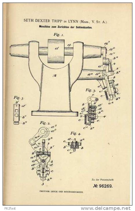 Original Patentschrift - Maschine Für Schuhe , Schuhsohle , 1897 , S. Dexter In Lynn , USA , Schuster !!! - Machines