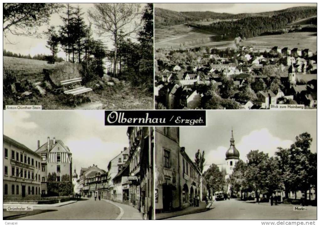 AK Olbernhau: Anton-Günter-Stein, Hainberg, Grünthaler Str, Markt, Gel, 1968 - Olbernhau