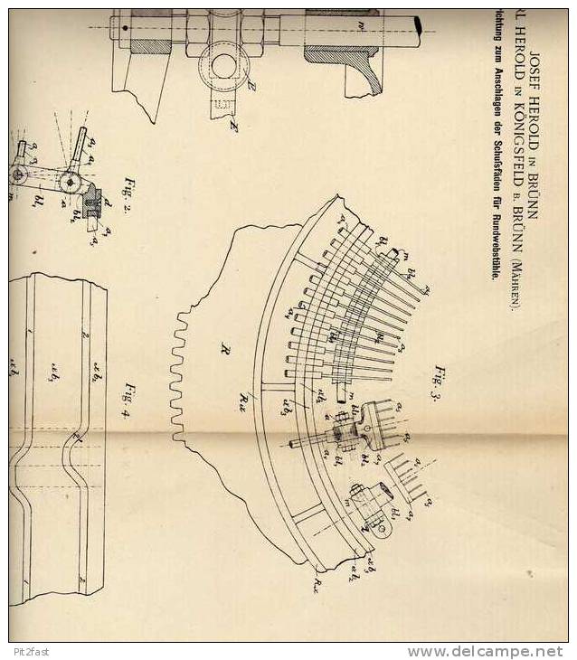 Original Patentschrift - J. Herold In Königsfeld B. Brünn / Královo Pole , 1897 , Webstuhl , Weberei , Weben !!! - Other Plans